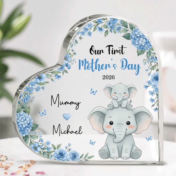 Personalized Cute Parent-Child Animal Heart Acrylic Plaque with Name and Year Home Decor Mother's Day Birthday Gift for New Mom