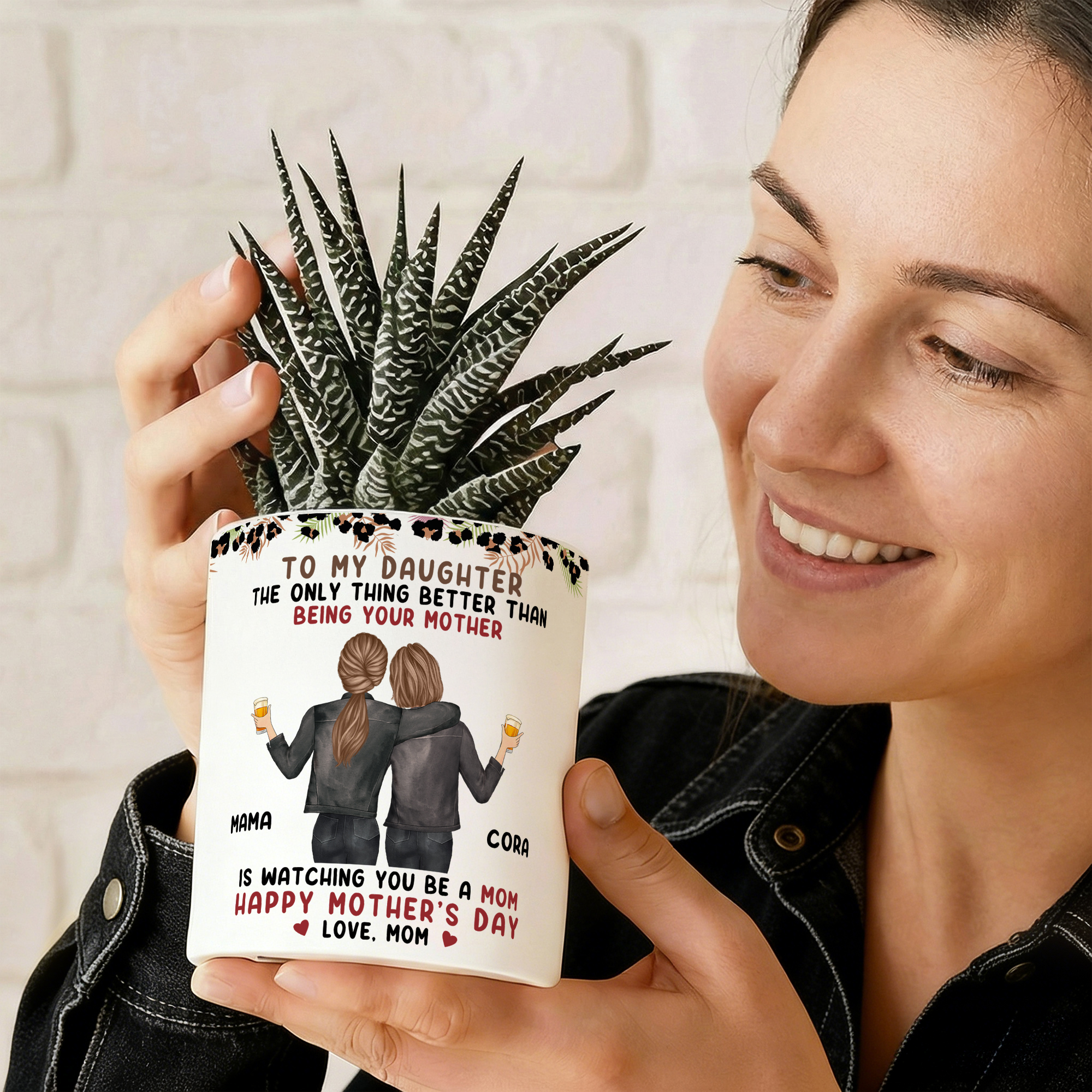 Personalized Stylish Leopard Print Mother-Daughter Cartoon Ceramic ...