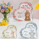 Personalized Cute Parent-Child Animal Heart Acrylic Plaque with Name and Year Home Decor Mother's Day Birthday Gift for New Mom