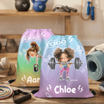 Personalized Cartoon Fitness Girl Gradient Drawstring Bag with Name Daily Use Sport Event Gift for Gym Girls