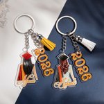 Personalized Class of 2026 Graduation Silhouettes Keychain with Tassel Gift for Graduates
