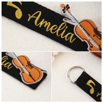 Porte-clés personnalisé brodé violon violoncelle note de musique dorée avec nom Studio de musique Festival Cadeau d'anniversaire pour mélomane musicien