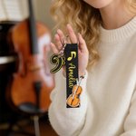 Porte-clés personnalisé brodé violon violoncelle note de musique dorée avec nom Studio de musique Festival Cadeau d'anniversaire pour mélomane musicien