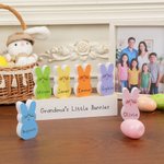 Personalized 1-15 Easter Bunnies Family Wooden Block Set with Name Colorful Blushing Bunny Home Decoration Easter Gift for Mom Grandma