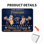 Personalized Cartoon Character Clip Art Horizontal Metal Sign with Text and Name Swimming Pool Decor Birthday Gift for Couples