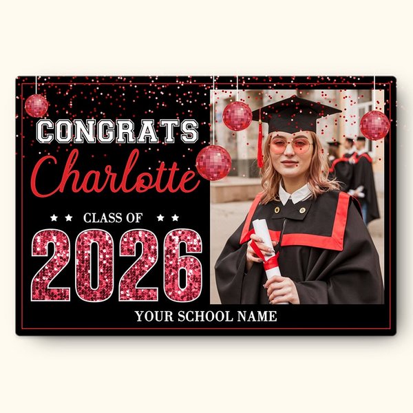 Personalised Sequin Disco Style Graduation Photo Canvas Frameless Painting Wall Art with Name Graduation Gift for Class of 2026