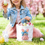 Personalized Cute Watercolour Rabbit Large Capacity Canvas Easter Basket with Name Eggs Hunting Party Easter Day Gift for Kids