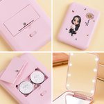 Personalized Cartoon Character Portable LED Double-Sided Compact Makeup Mirror with Birth Flower and Name Birthday Bridesmaid Gift for Women Girls