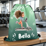 Personalized Cartoon Fitness Girl Gradient Drawstring Bag with Name Daily Use Sport Event Gift for Gym Girls