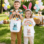 Personalized Cute Watercolour Rabbit Large Capacity Canvas Easter Basket with Name Eggs Hunting Party Easter Day Gift for Kids