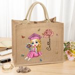 Sac en Toile de Jute Réutilisable Personnalisé avec Personnage Fleur de Naissance et Nom Cadeau d'Anniversaire pour Filles Amis