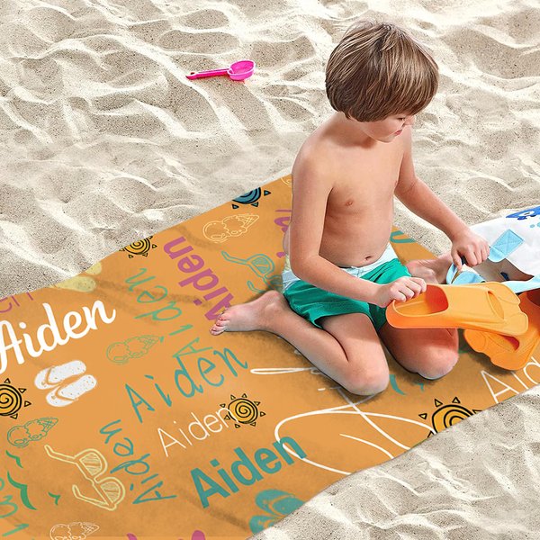 Gepersonaliseerde Zachte Sneldrogende Strandlaken met Kleurrijke Zonnebril Patroon en Naam Vakantie Strandaccessoires Cadeau voor Familie