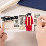 Personalized Graduation Gown Grad Cap Design Wooden Money Holder with Name and Year Graduation Gift for Class of 2026 Graduates