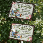 Personalized Retro Cartoon Character Garden Metal Sign with Name and Text Garden Decoration Birthday Gift for Gardening Lovers