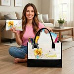 Personalized Birth Flower Birthstone Large Tote Bag Portable Makeup Bag with Name Mother's Day Birthday Gift for Women Girls