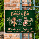 Personalized Cartoon Character Clip Art Horizontal Metal Sign with Text and Name Swimming Pool Decor Birthday Gift for Couples