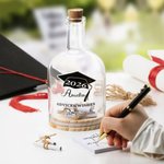 Bottiglia di vetro per barattolo di auguri e consigli di laurea personalizzati con messaggio dell'anno e nome in bottiglia, regalo di laurea per laureati
