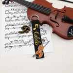 Porte-clés personnalisé brodé violon violoncelle note de musique dorée avec nom Studio de musique Festival Cadeau d'anniversaire pour mélomane musicien