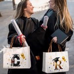 Personalisierte Graduation Cap Initial großen Canvas Tote Bag mit Namen und Jahr Reisen täglichen Gebrauch Graduierung Geschenk für Absolvent Freund