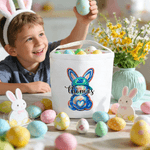 Personalized Cute Watercolour Rabbit Large Capacity Canvas Easter Basket with Name Eggs Hunting Party Easter Day Gift for Kids