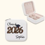 Scatola portagioie personalizzata Classe 2026 con testo leopardato glitterato Regalo di laurea portatile da viaggio per laureati