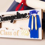Personalized Graduation Gown Grad Cap Design Wooden Money Holder with Name and Year Graduation Gift for Class of 2026 Graduates