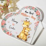 Personalized Cute Parent-Child Animal Heart Acrylic Plaque with Name and Year Home Decor Mother's Day Birthday Gift for New Mom