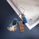 Personalized Class of 2026 Graduation Silhouettes Keychain with Tassel Gift for Graduates