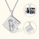 Collier avec Photos Personnalisées Pendentif d'Argent en Forme de Livre Cadeau pour Diplômé Souvenir de Graduation