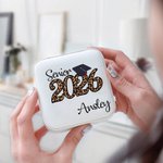 Scatola portagioie personalizzata Classe 2026 con testo leopardato glitterato Regalo di laurea portatile da viaggio per laureati