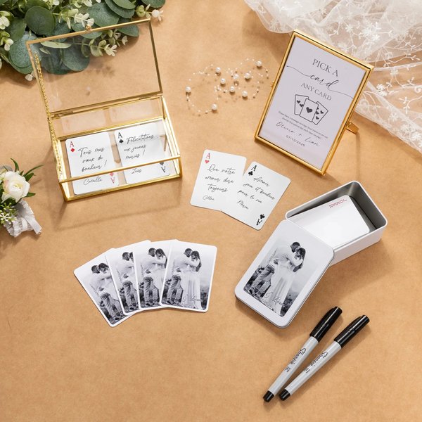 Chaque message est une pièce de notre bonheur - Set de cartes à jouer personnalisés avec photo nom et date