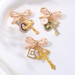 Personalized Virgin Mary Bow Cross Brooch Pin with Initial or Birthstone Birthday Baptism Gift for Woman Baby Christian