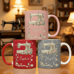 Personlig saxknapp symaskinmönster 11 oz 15 oz keramisk mugg med namn Daglig drickande födelsedagspresent för mamma sömmerska