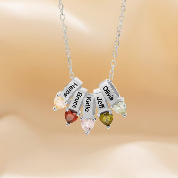 Collana personalizzata con pietre di nascita del cuore della famiglia con 1-5 nomi Gioielli delicati Anniversario Festa della mamma Regalo di compleanno per la mamma nonna