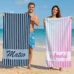 Personalized Gradient Stripes Quick Dry Oversized Microfiber Beach Towel with Name Summer Vacation Travel Use Birthday Gift for Family Friends