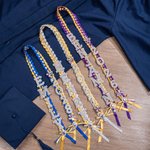 Personalized Bling Flower Rhinestone Pearl Letter Two-Colored Ribbon Braided Lei with Name Graduation Party Decor Gift for Class of 2026 Graduates