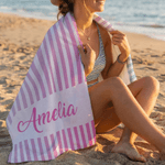 Personalized Gradient Stripes Quick Dry Oversized Microfiber Beach Towel with Name Summer Vacation Travel Use Birthday Gift for Family Friends