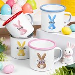 Personalised Cute Watercolor Rabbit 12 oz Enamel Mug with Name Eggs Hunting Party Easter Day Gift for Kids