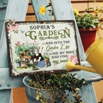 Personalized Retro Cartoon Character Garden Metal Sign with Name and Text Garden Decoration Birthday Gift for Gardening Lovers