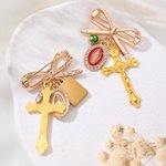 Personalized Virgin Mary Bow Cross Brooch Pin with Initial or Birthstone Birthday Baptism Gift for Woman Baby Christian
