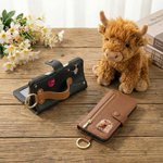 Personalized Cute Highland Cow Flower PU Leather Flip Wallet Phone Case with Name RFID Blocking Card Holder Mother's Day Birthday Gift for Women