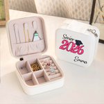 Scatola portagioie personalizzata Classe 2026 con testo leopardato glitterato Regalo di laurea portatile da viaggio per laureati