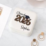 Scatola portagioie personalizzata Classe 2026 con testo leopardato glitterato Regalo di laurea portatile da viaggio per laureati