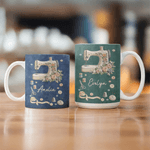 Personlig saxknapp symaskinmönster 11 oz 15 oz keramisk mugg med namn Daglig drickande födelsedagspresent för mamma sömmerska