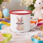 Personalised Cute Watercolor Rabbit 12 oz Enamel Mug with Name Eggs Hunting Party Easter Day Gift for Kids
