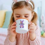 Personalised Cute Watercolor Rabbit 12 oz Enamel Mug with Name Eggs Hunting Party Easter Day Gift for Kids