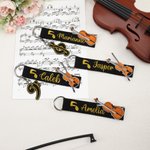 Porte-clés personnalisé brodé violon violoncelle note de musique dorée avec nom Studio de musique Festival Cadeau d'anniversaire pour mélomane musicien