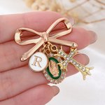 Personalized Virgin Mary Bow Cross Brooch Pin with Initial or Birthstone Birthday Baptism Gift for Woman Baby Christian