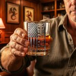 Personalized Vintage American Flag Design 10 oz Rock Whiskey Glass with 1-6 Names Father's Day Birthday Gift for Men Whiskey Lovers