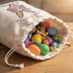 Personalisierte glückliche Ostern Cartoon Bunny Canvas Drawstring Geschenk Tasche mit Namen Ostern Jagd Party Geschenk für Jungen Mädchen